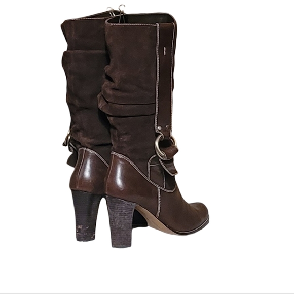 Vintage Women Suede Brown Pull On Boots With Buckle Detail By Nine West Size 10M - Picture 6 of 10